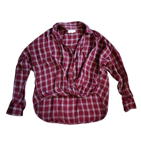 Lou & Grey for LOFT Womens Pullover Top Size S Red Plaid High-Low V-Neck - Picture 3 of 10